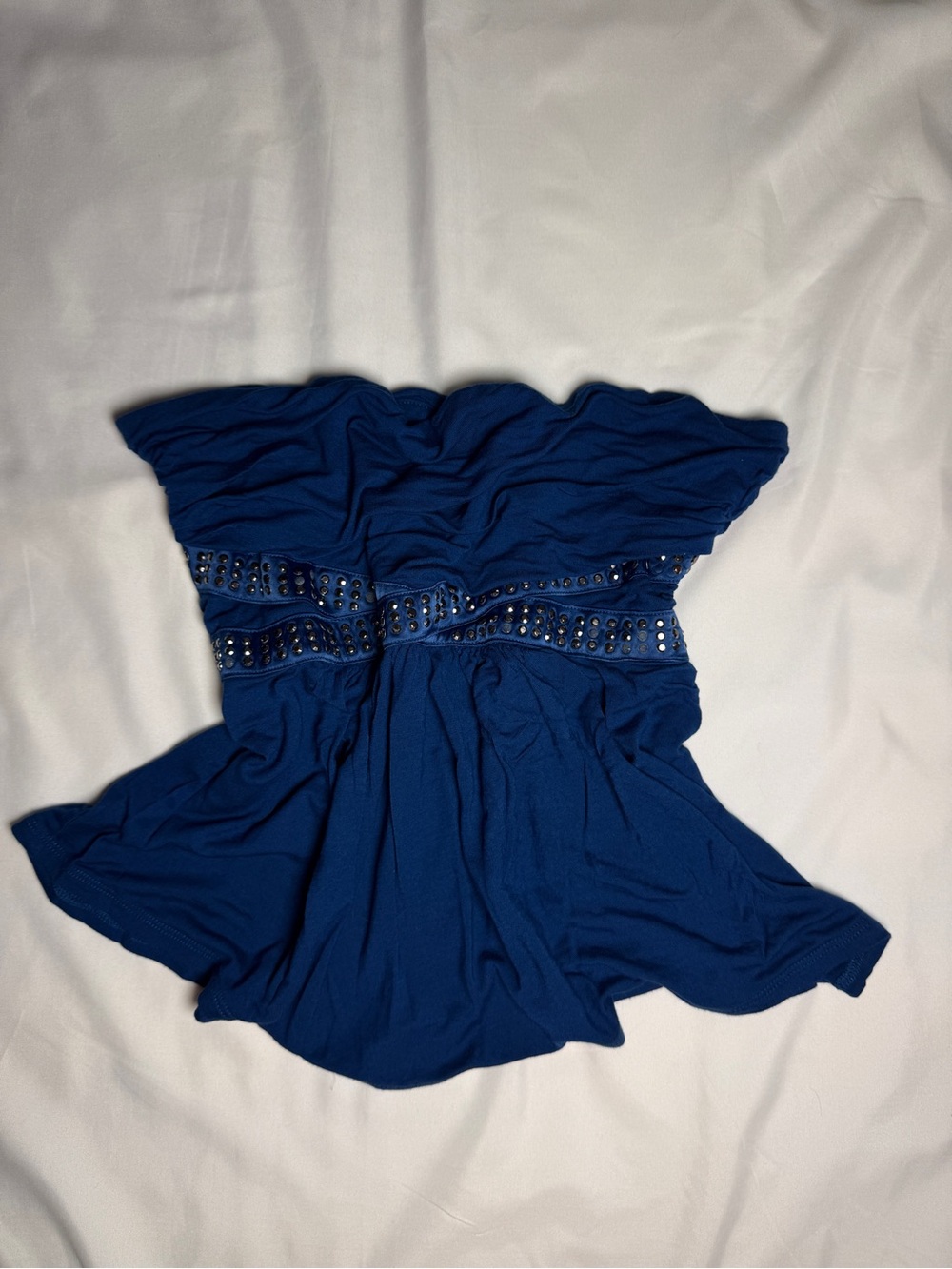 Strapless Blue Studded Waist Dress